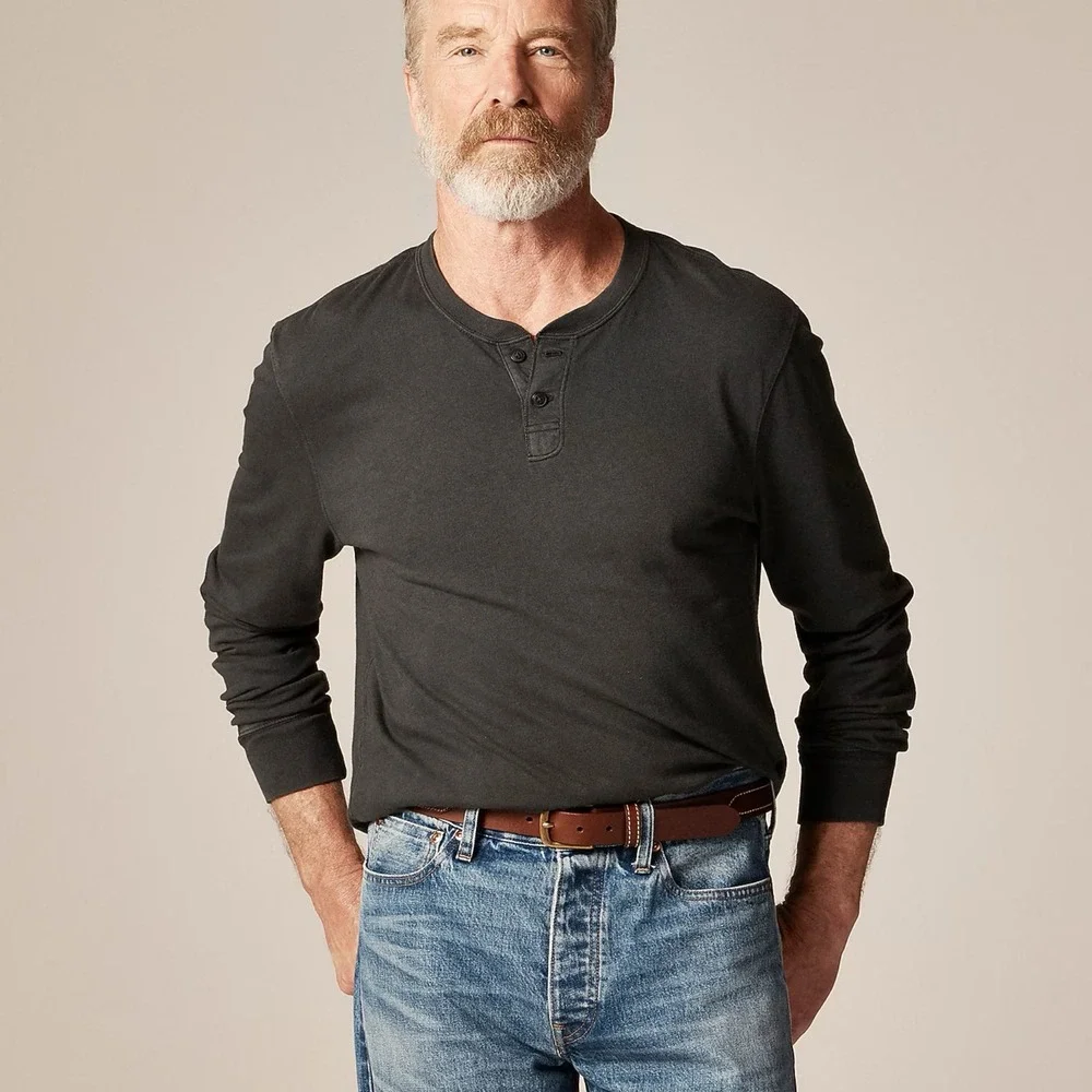 J.Crew Vintage-wash cotton henley black men's large NWT capsule wardrobe basic